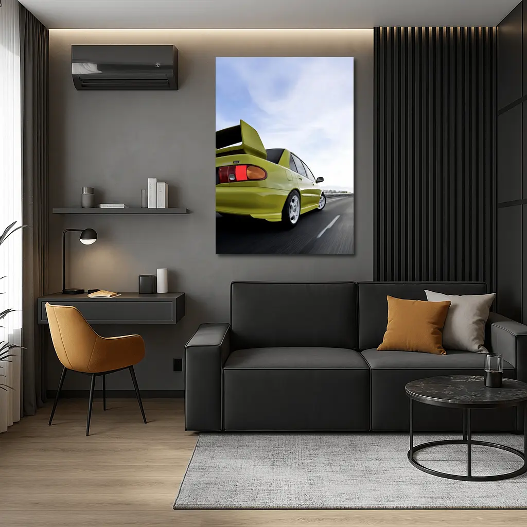 Mitsubishi Lancer Evolution Yellow Highway Speed – Wall Art