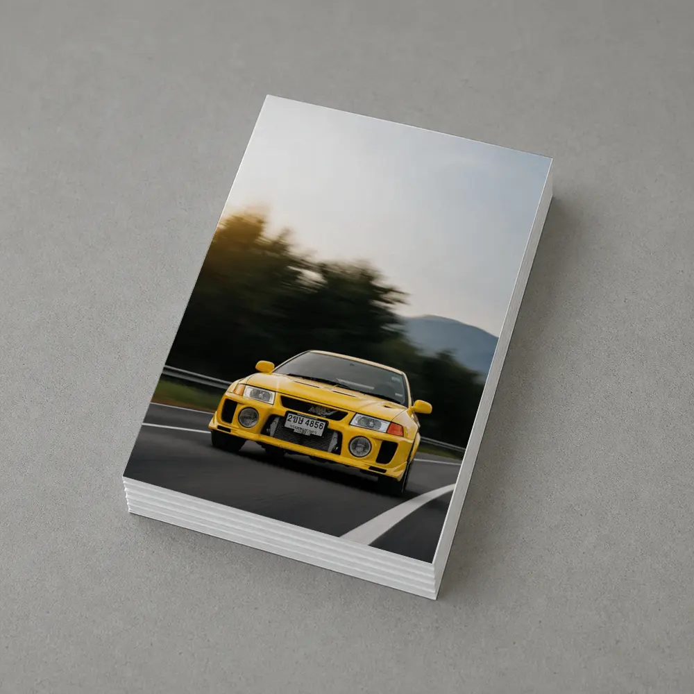 Yellow Mitsubishi Lancer Evolution On Mountain Road – Postcards