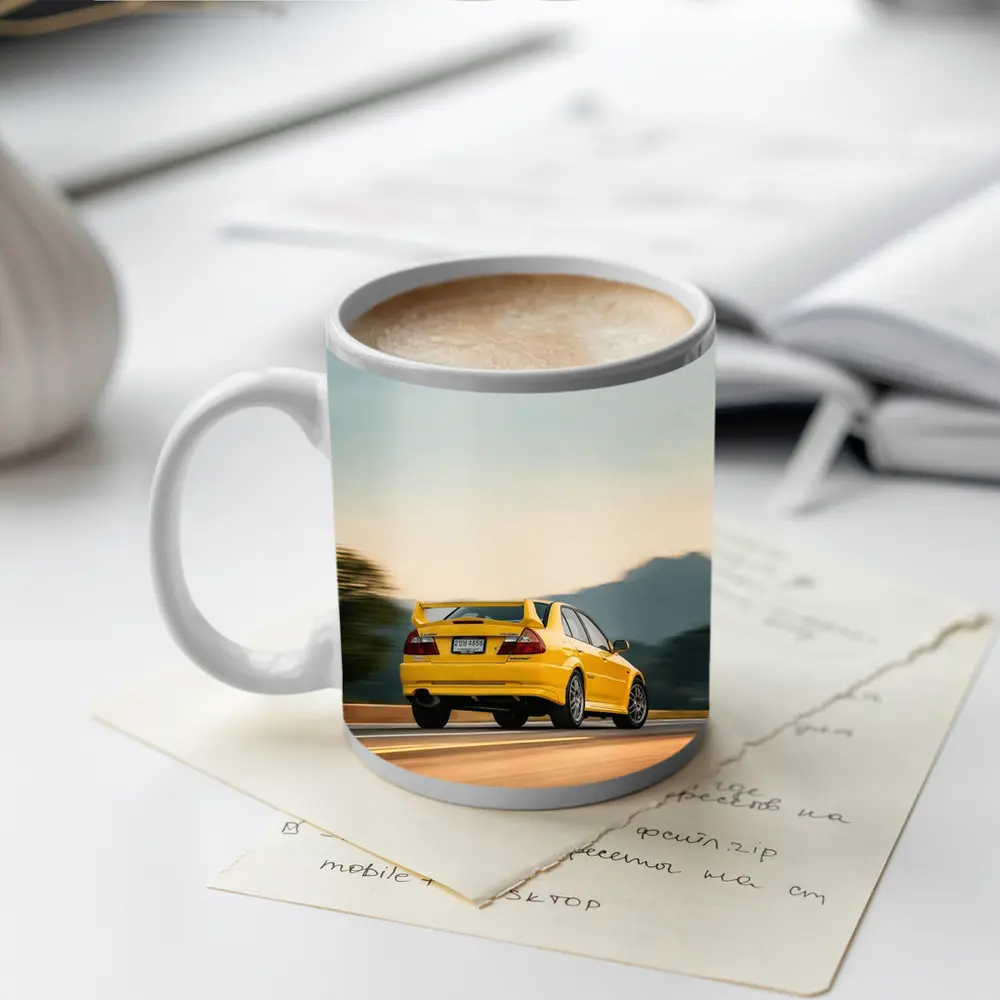 Mitsubishi Lancer Evolution Yellow Mountain Road – Mugs