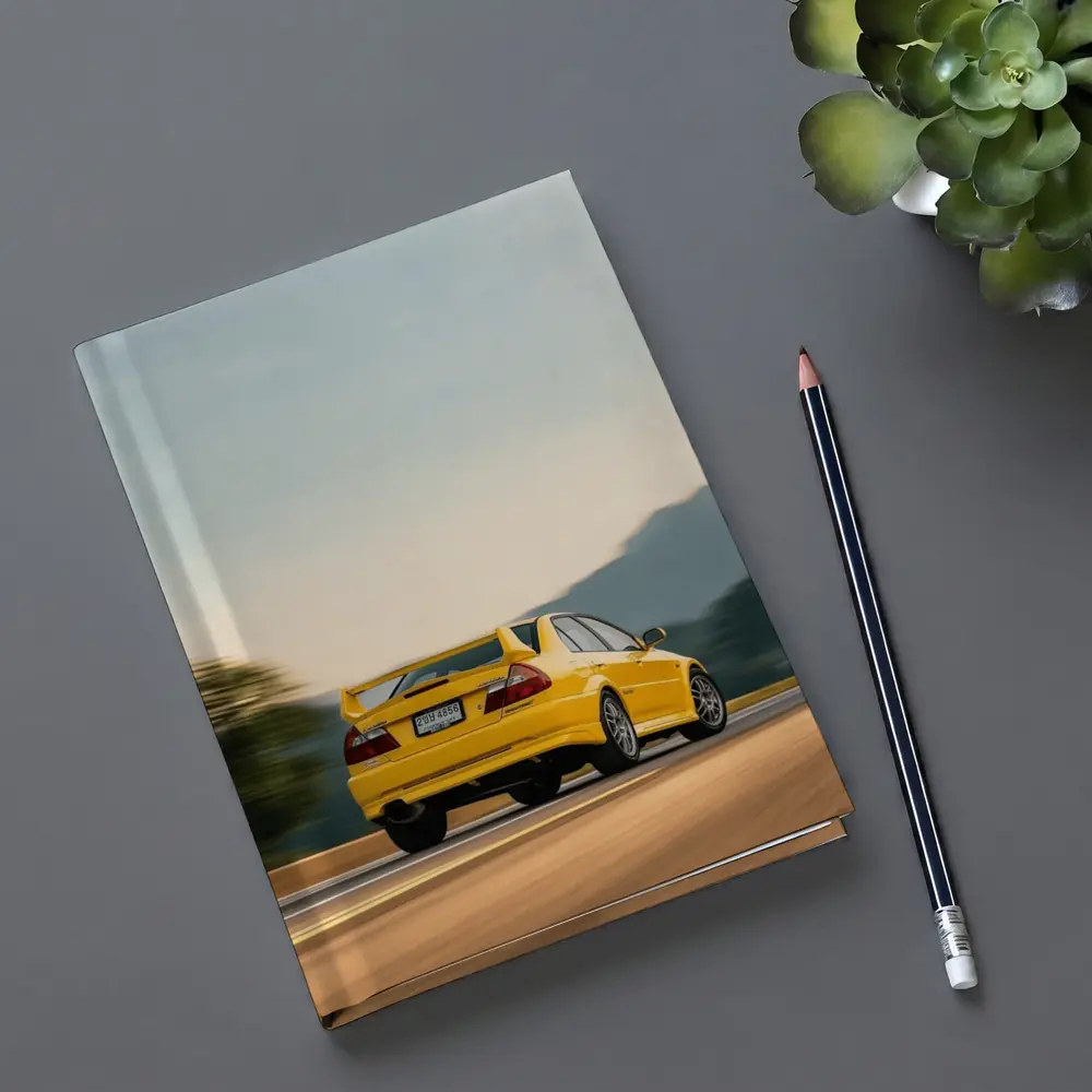 Mitsubishi Lancer Evolution Yellow Mountain Road – Notebooks