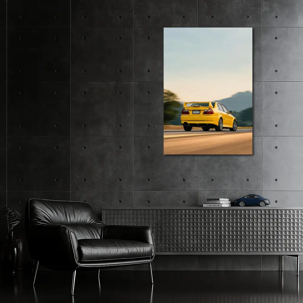 Mitsubishi Lancer Evolution Yellow Mountain Road – Wall Art