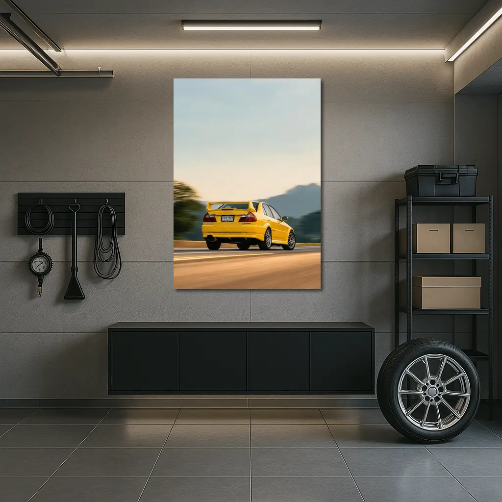 Mitsubishi Lancer Evolution Yellow Mountain Road – Wall Art