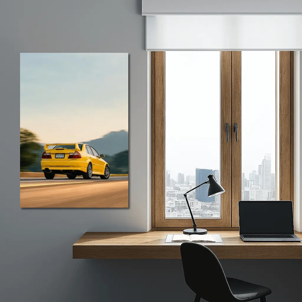 Mitsubishi Lancer Evolution Yellow Mountain Road – Wall Art