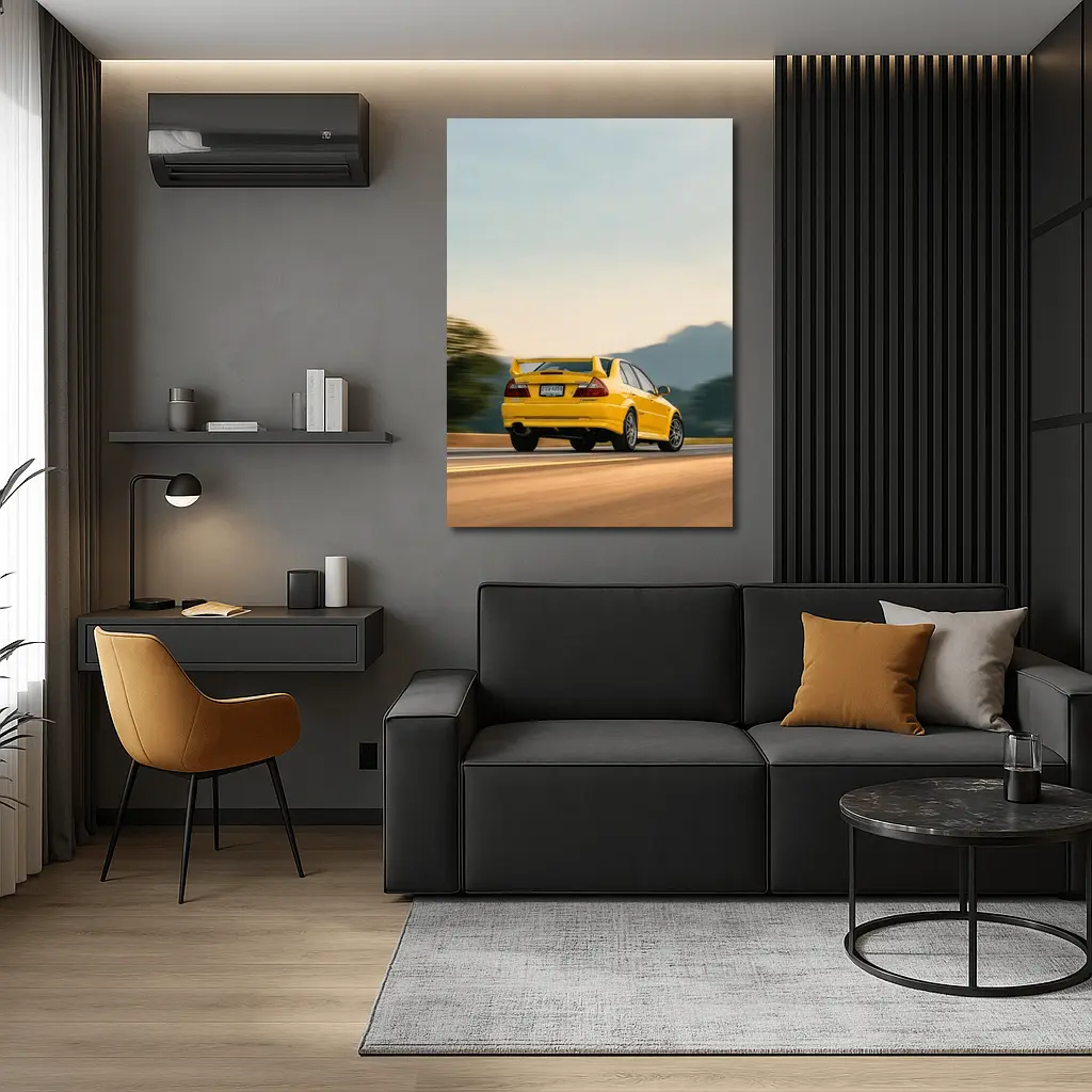 Mitsubishi Lancer Evolution Yellow Mountain Road – Wall Art