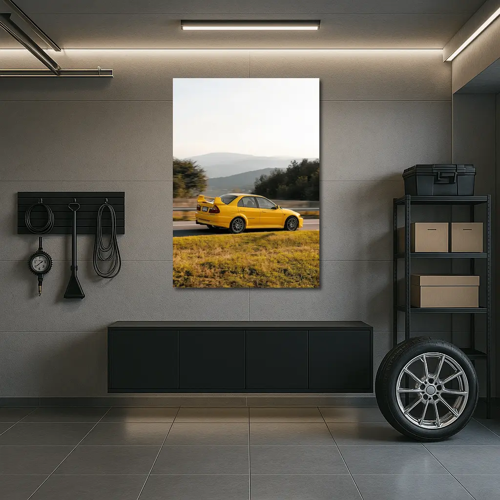 Mitsubishi Lancer Evolution Yellow Mountain Road – Wall Art