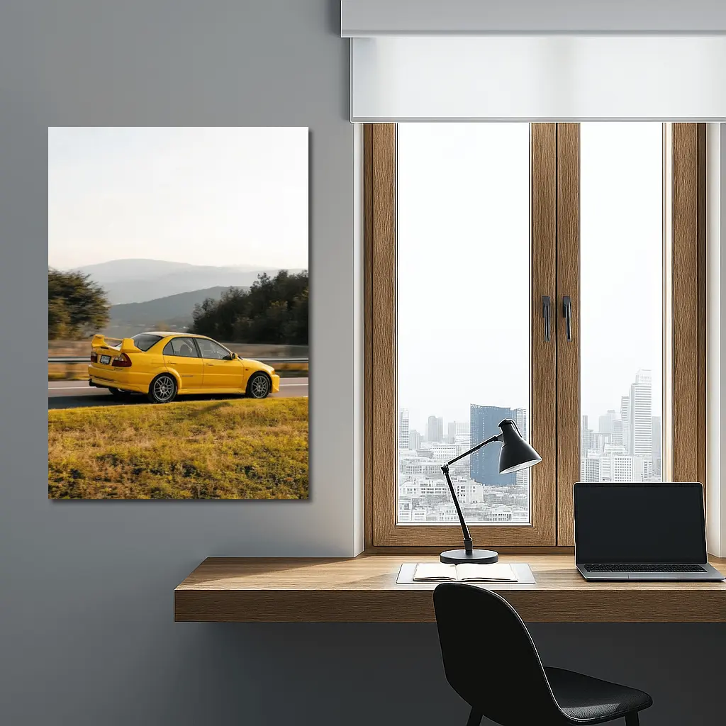 Mitsubishi Lancer Evolution Yellow Mountain Road – Wall Art