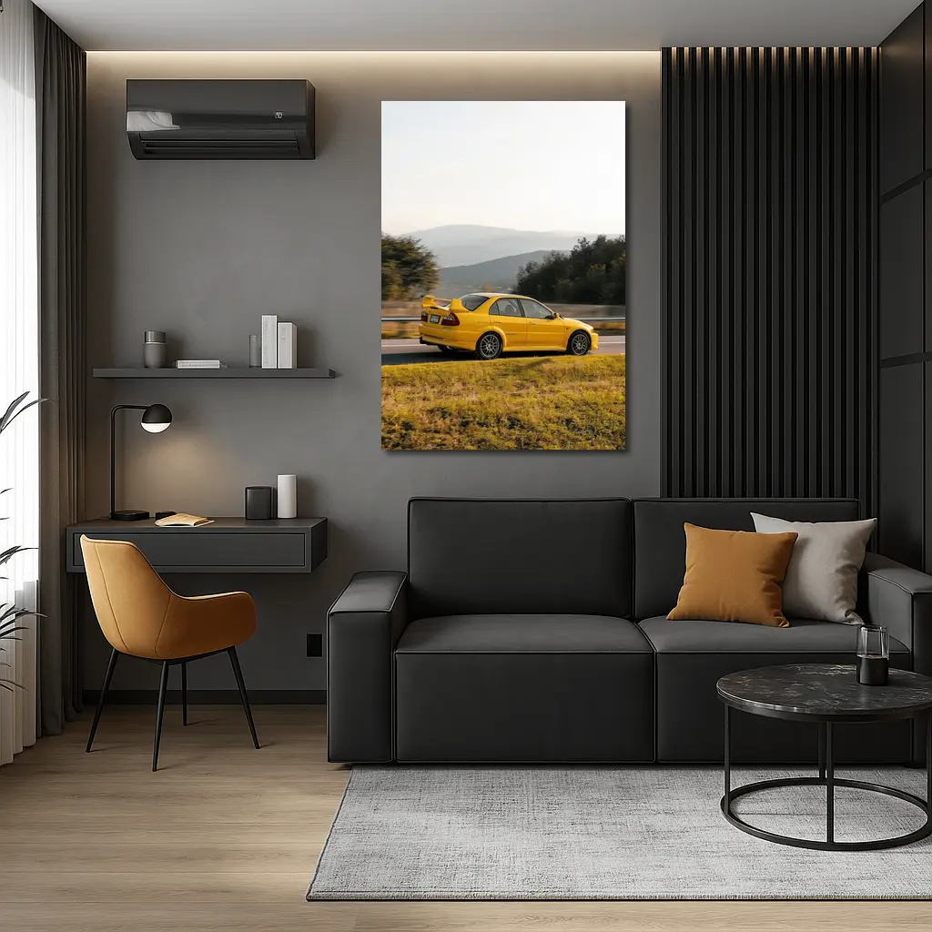 Mitsubishi Lancer Evolution Yellow Mountain Road – Wall Art