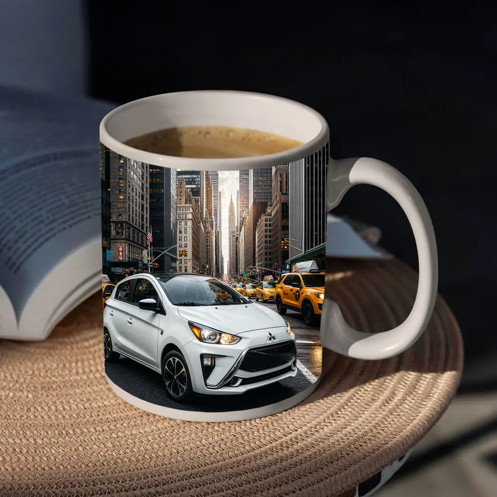 Mitsubishi Mirage White Car New York City – Mugs