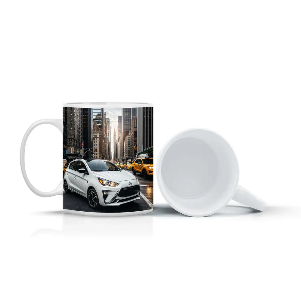 Mitsubishi Mirage White Car New York City – Mugs