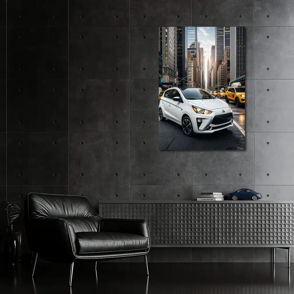 Mitsubishi Mirage White Car New York City – Wall Art