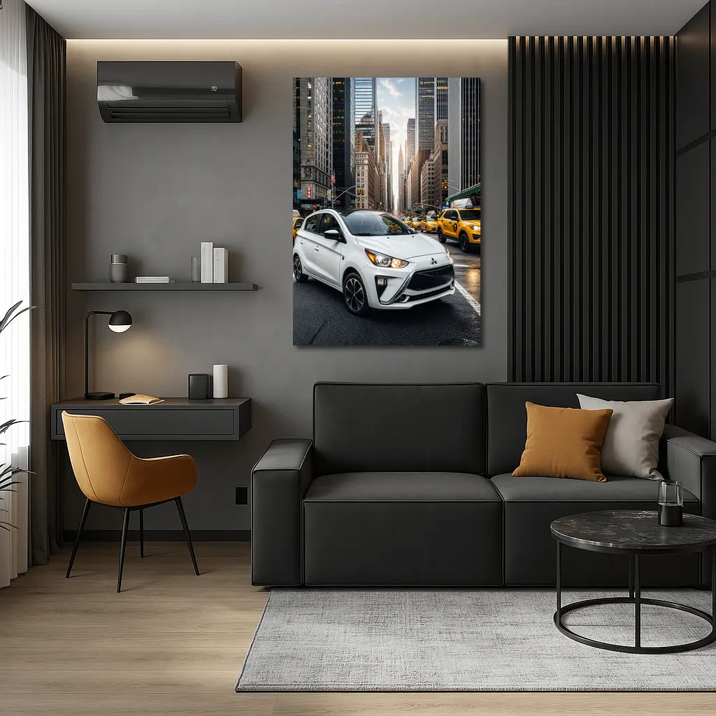 Mitsubishi Mirage White Car New York City – Wall Art