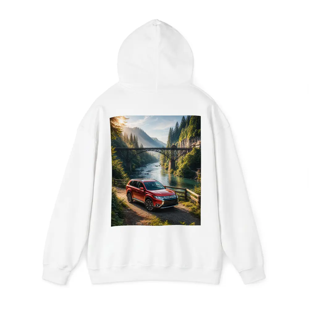 Mitsubishi Outlander Red SUV Mountain River Bridge – Hoodies