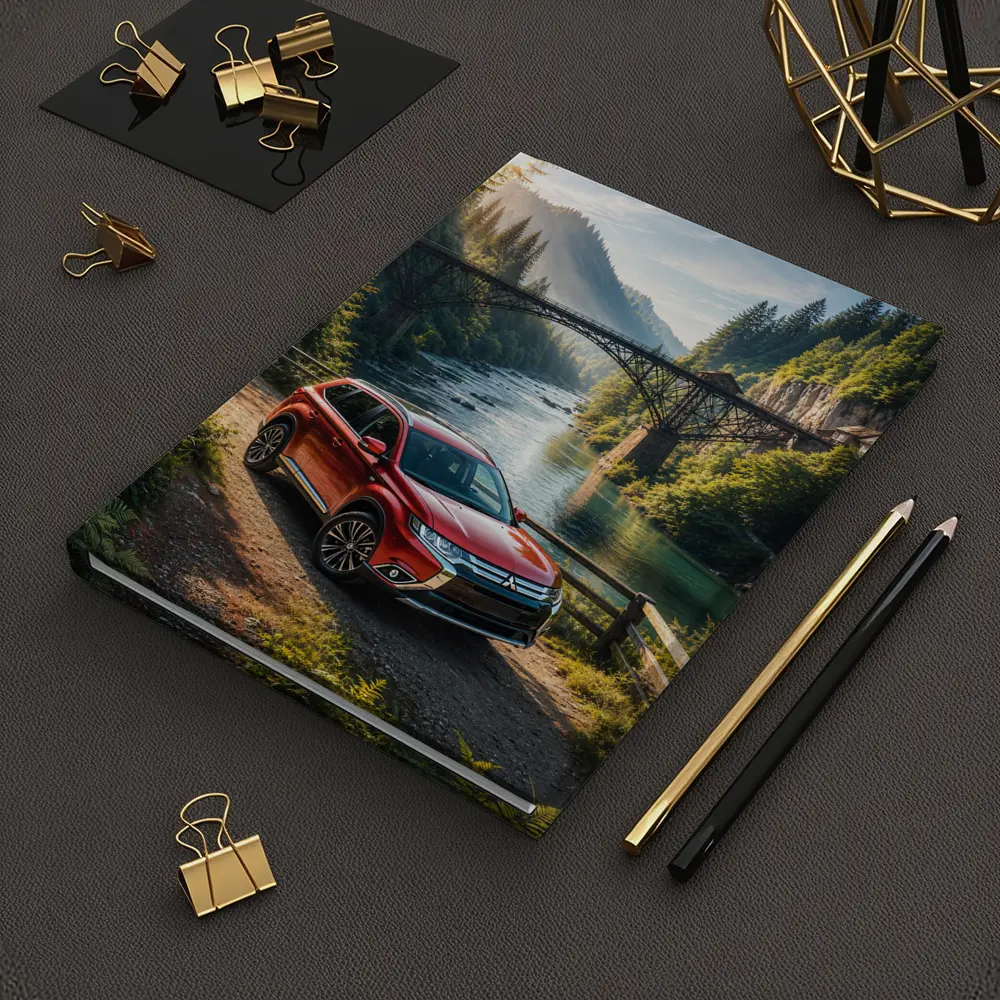Mitsubishi Outlander Red SUV Mountain River Bridge – Notebooks