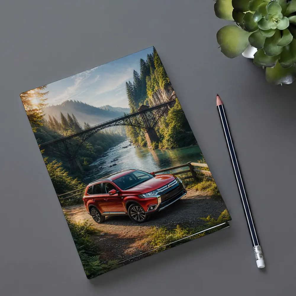 Mitsubishi Outlander Red SUV Mountain River Bridge – Notebooks