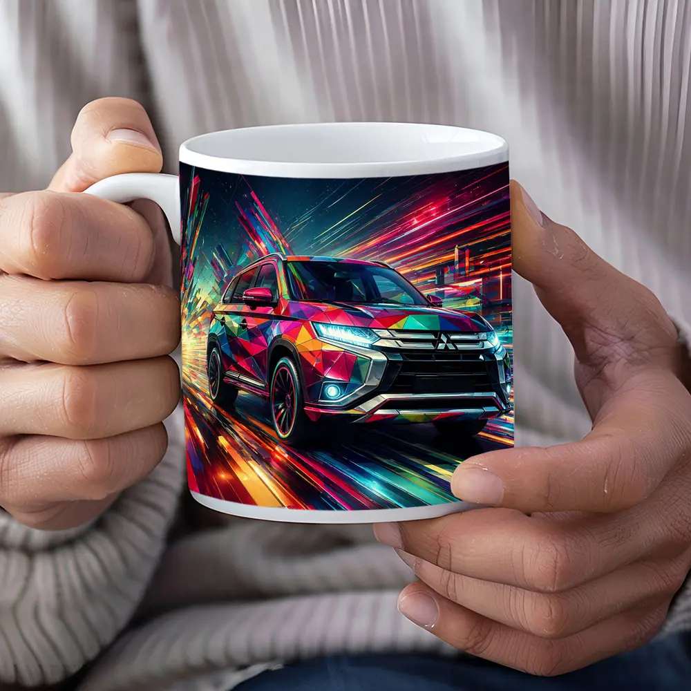 Mitsubishi Outlander SUV Colorful Neon Speed Art – Mugs