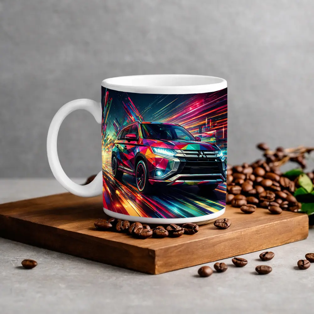 Mitsubishi Outlander SUV Colorful Neon Speed Art – Mugs
