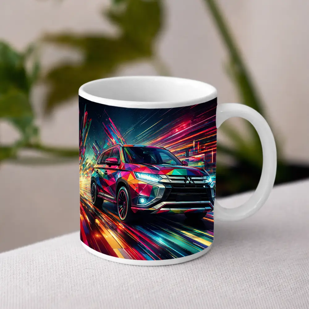 Mitsubishi Outlander SUV Colorful Neon Speed Art – Mugs