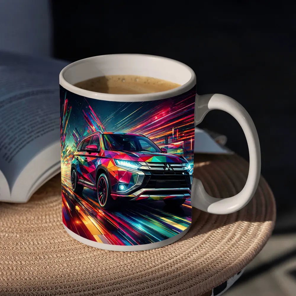 Mitsubishi Outlander SUV Colorful Neon Speed Art – Mugs