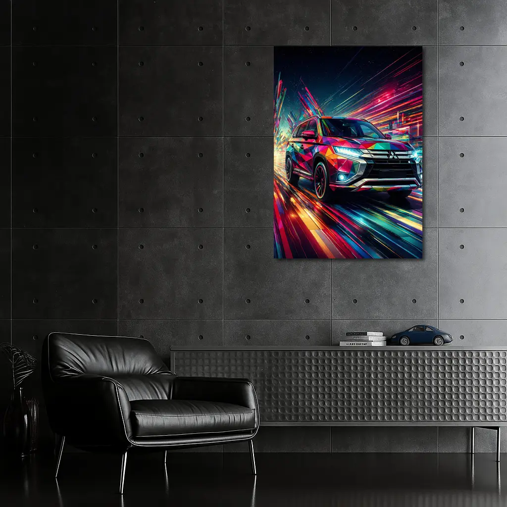 Mitsubishi Outlander SUV Colorful Neon Speed Art – Wall Art