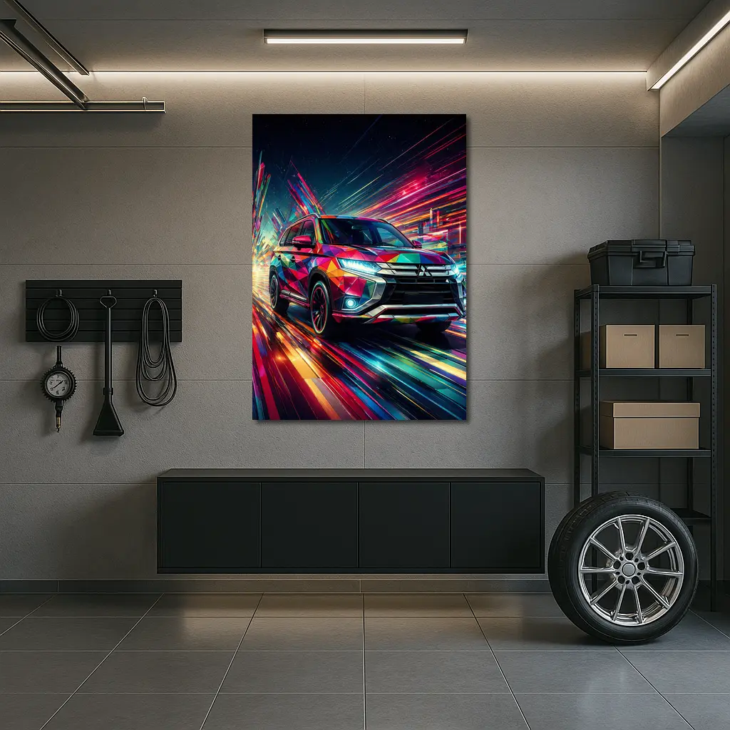 Mitsubishi Outlander SUV Colorful Neon Speed Art – Wall Art