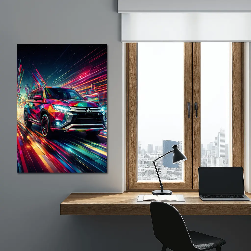 Mitsubishi Outlander SUV Colorful Neon Speed Art – Wall Art