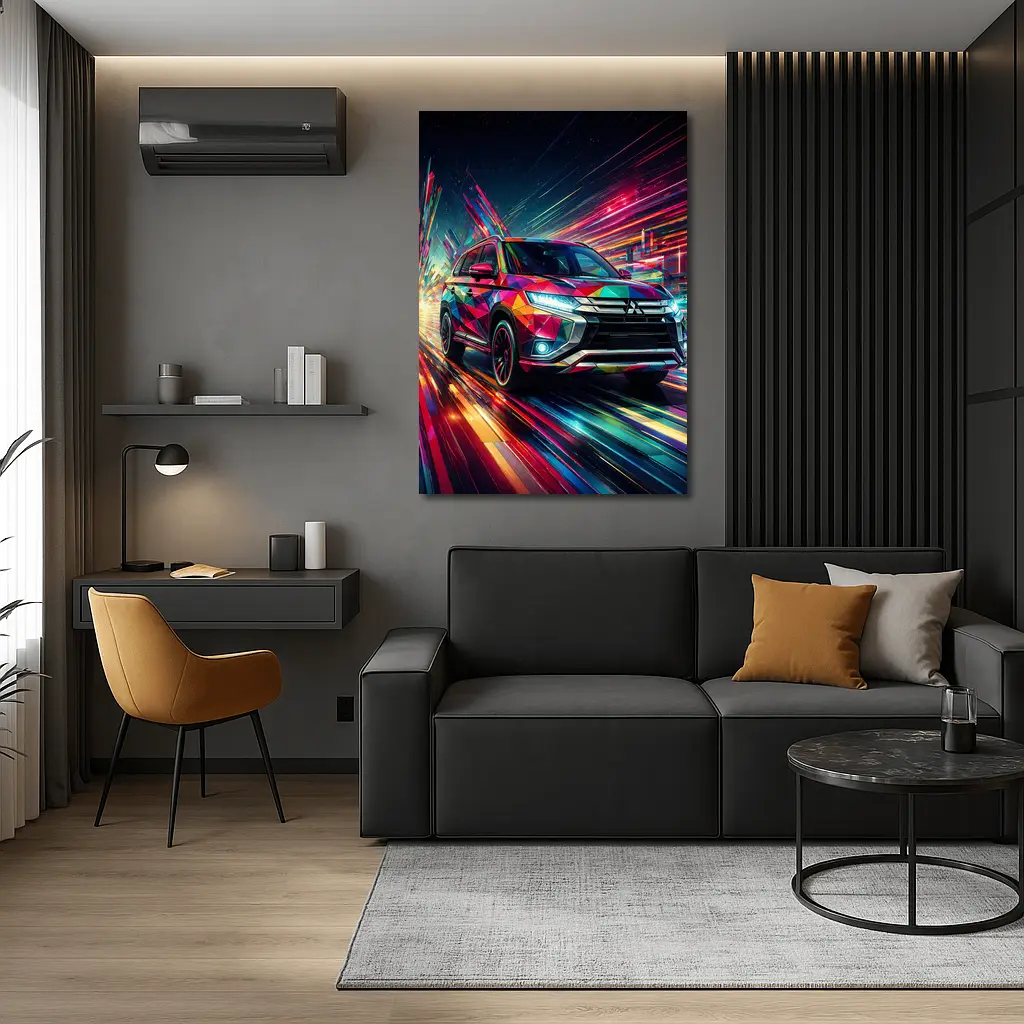Mitsubishi Outlander SUV Colorful Neon Speed Art – Wall Art