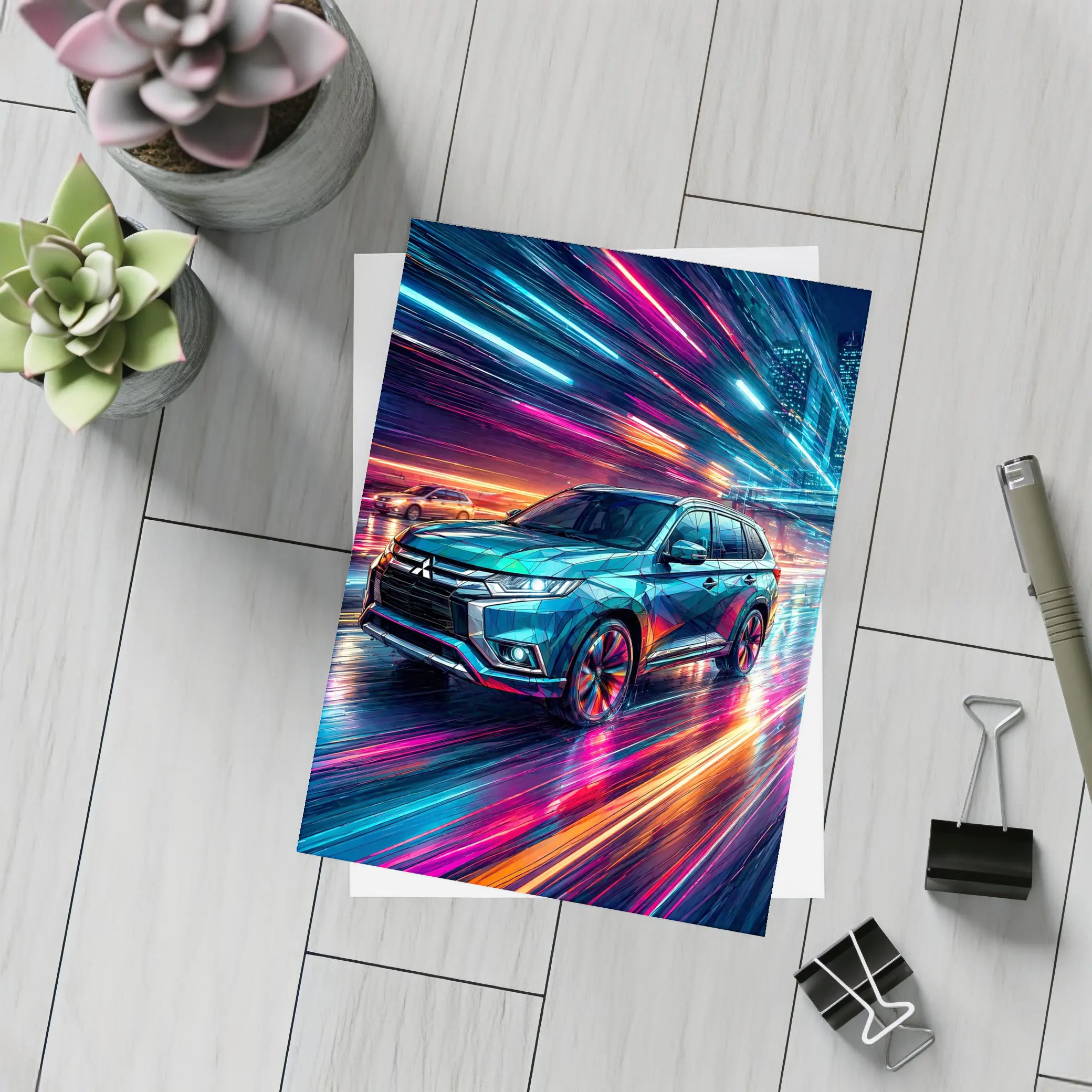Mitsubishi Outlander Neon City Night Drive – Postcards