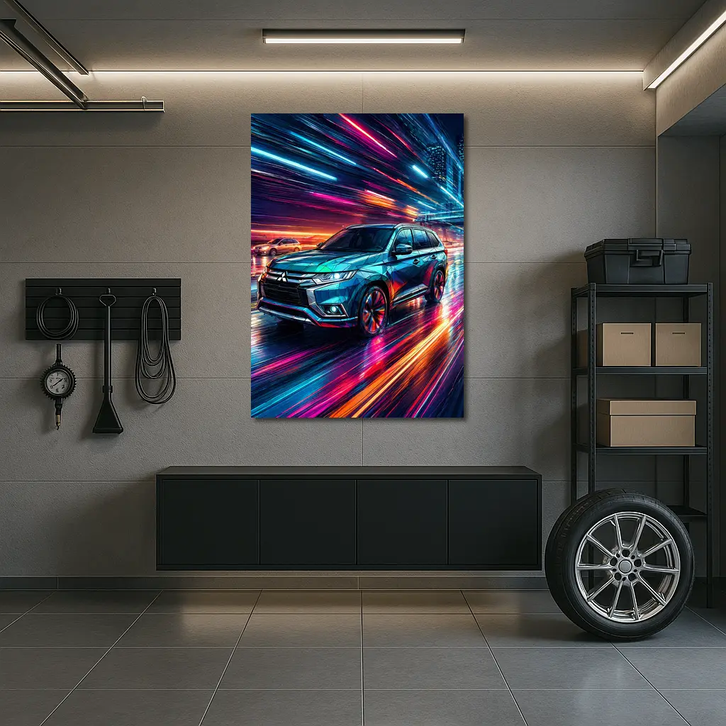 Mitsubishi Outlander Neon City Night Drive – Wall Art