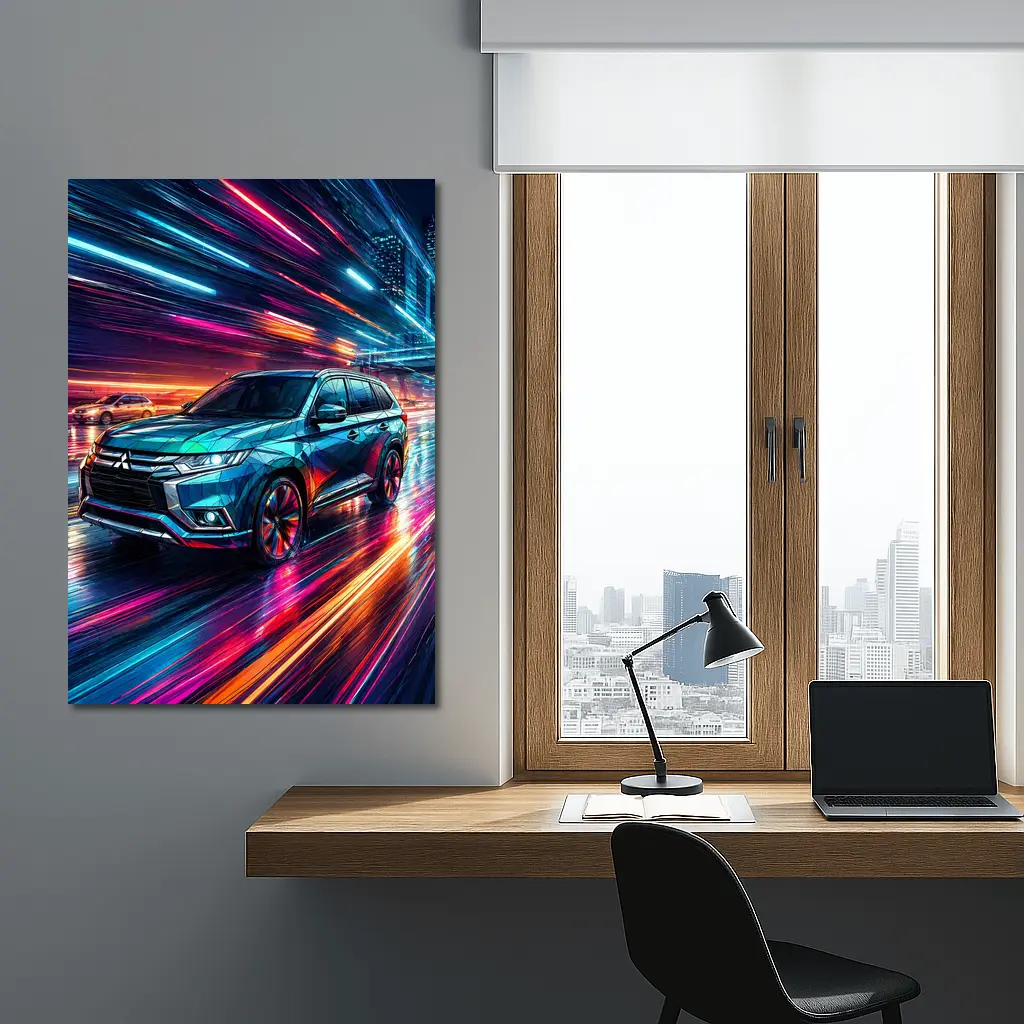 Mitsubishi Outlander Neon City Night Drive – Wall Art