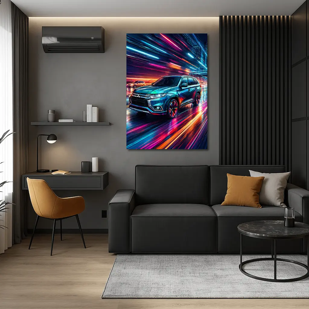 Mitsubishi Outlander Neon City Night Drive – Wall Art