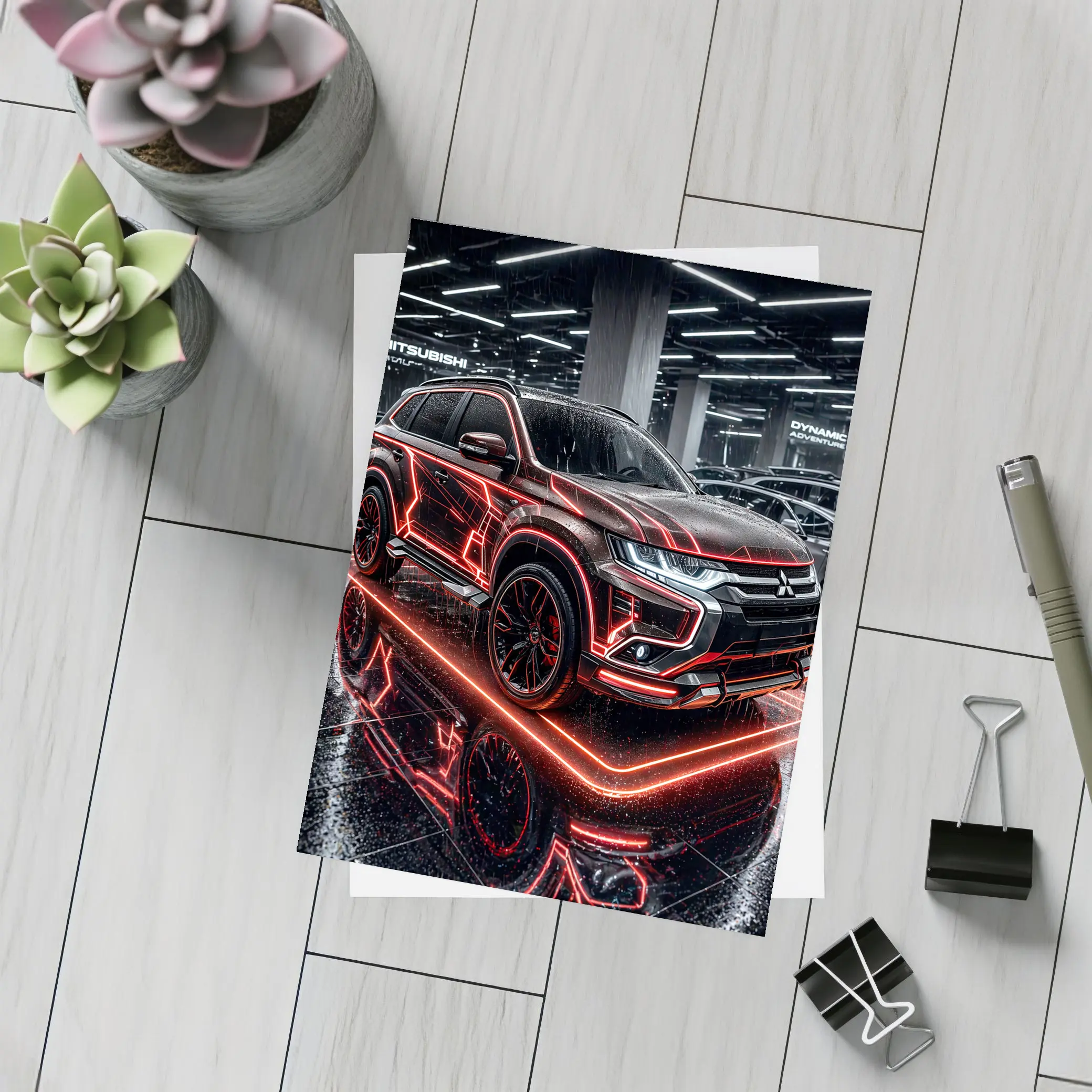 Mitsubishi Outlander Neon Red Glow Showroom – Postcards