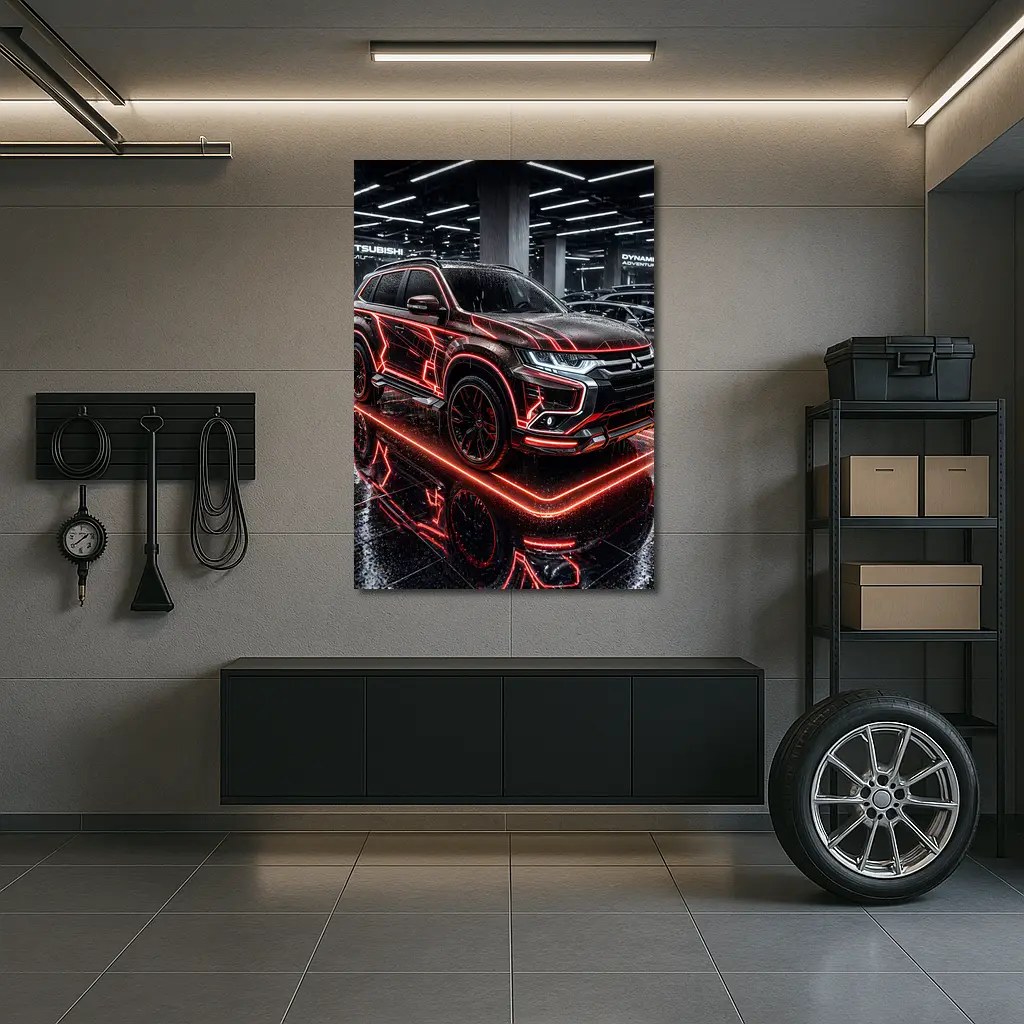 Mitsubishi Outlander Neon Red Glow Showroom – Wall Art