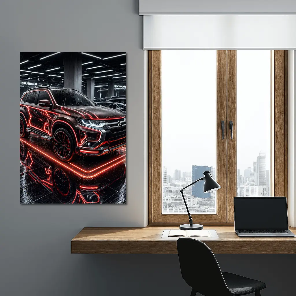 Mitsubishi Outlander Neon Red Glow Showroom – Wall Art