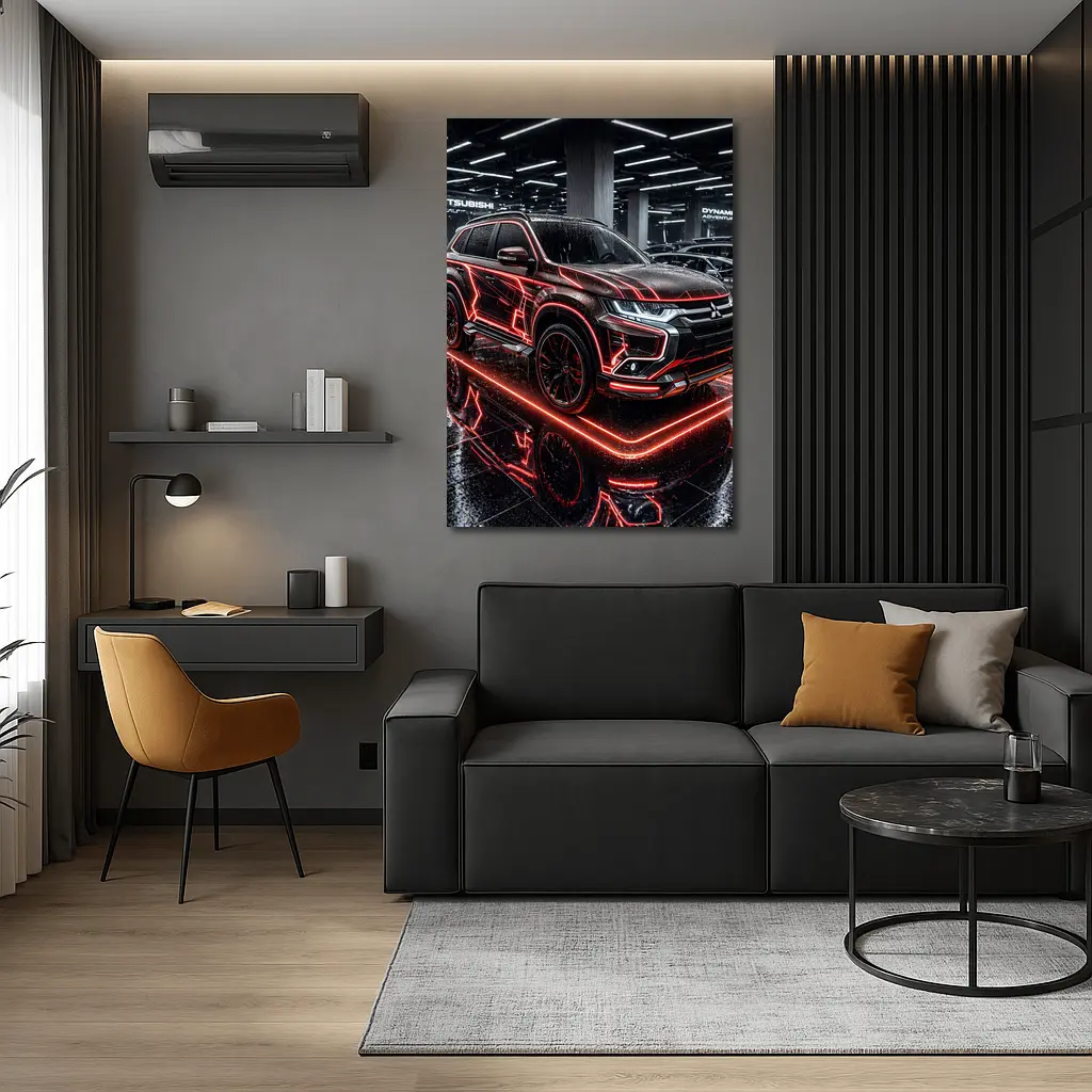 Mitsubishi Outlander Neon Red Glow Showroom – Wall Art