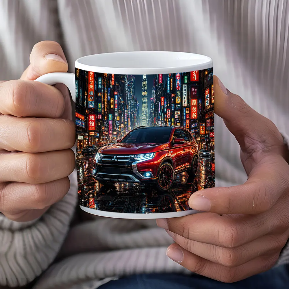 Mitsubishi Outlander Red Neon City Night – Mugs