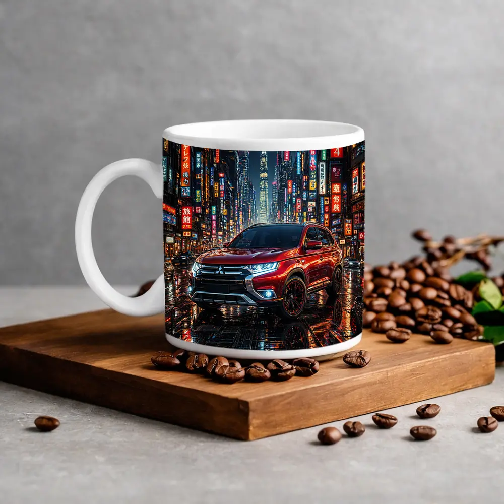 Mitsubishi Outlander Red Neon City Night – Mugs