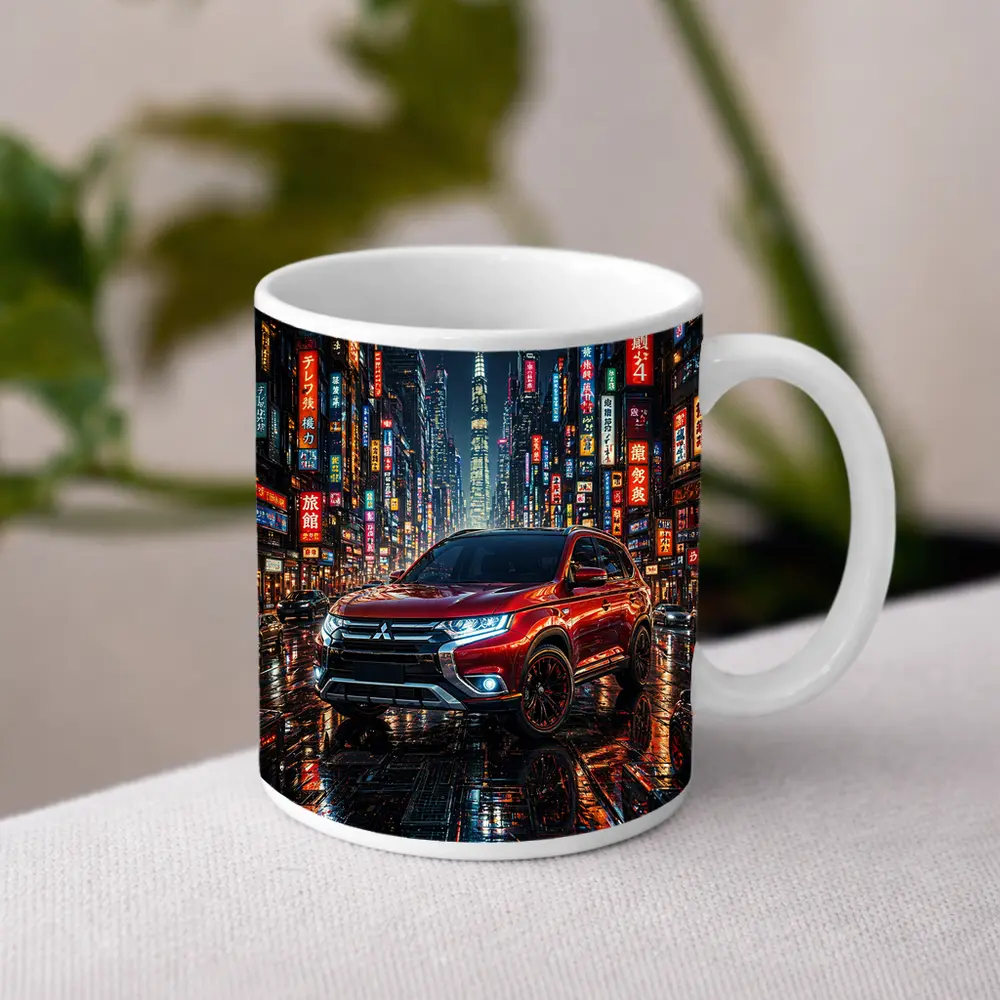 Mitsubishi Outlander Red Neon City Night – Mugs