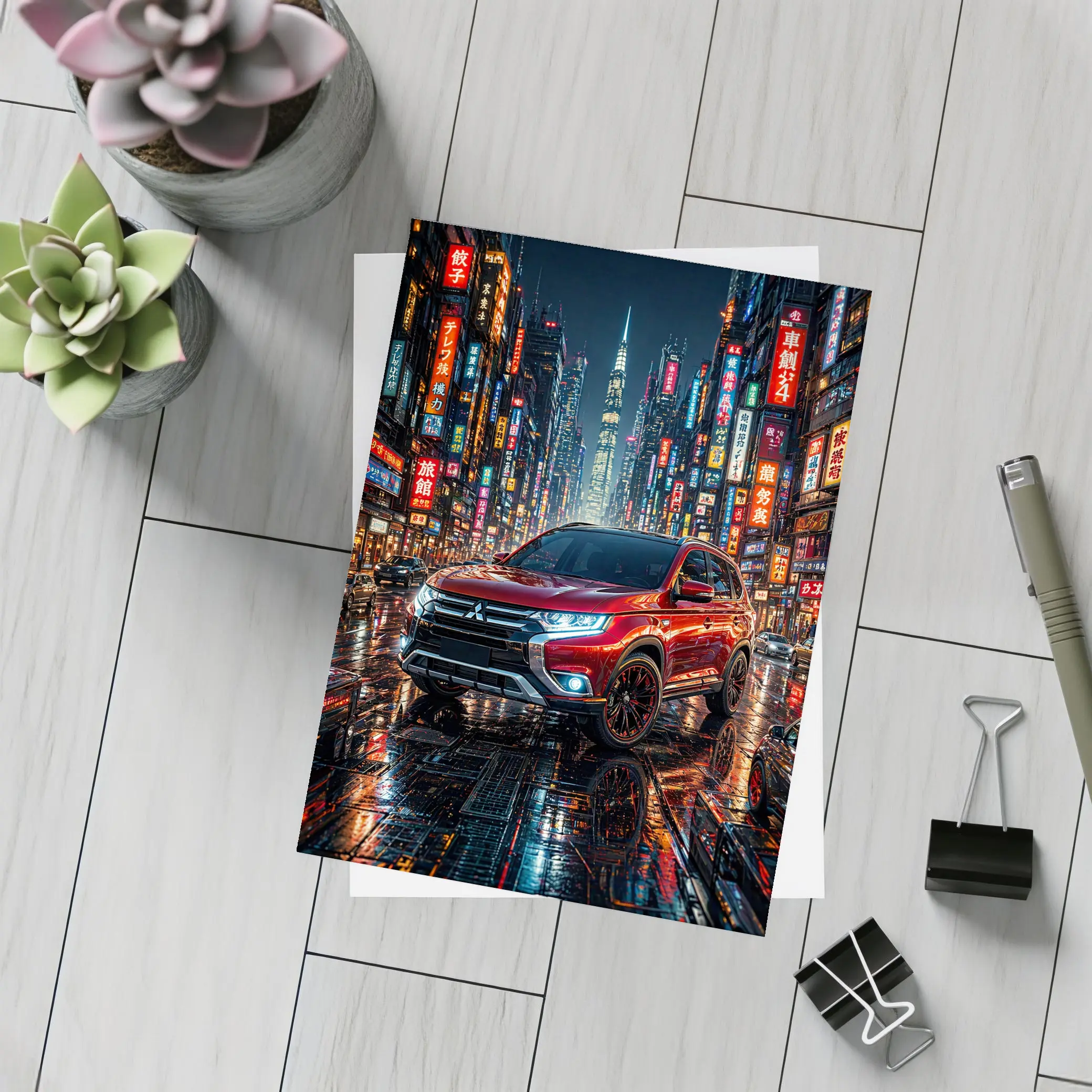 Mitsubishi Outlander Red Neon City Night – Postcards