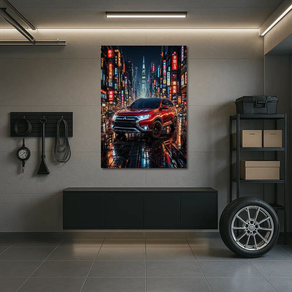 Mitsubishi Outlander Red Neon City Night – Wall Art