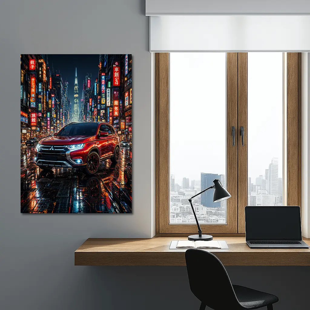 Mitsubishi Outlander Red Neon City Night – Wall Art