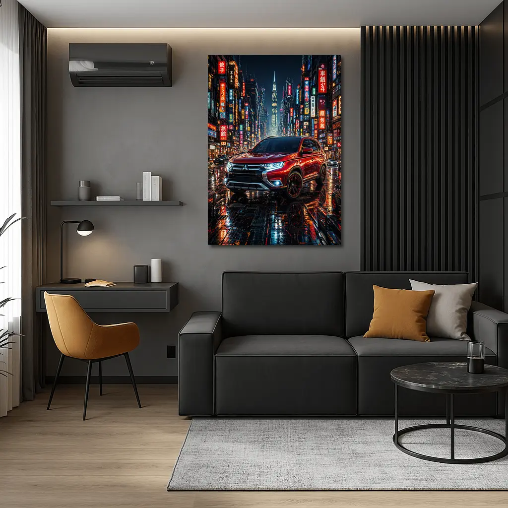 Mitsubishi Outlander Red Neon City Night – Wall Art