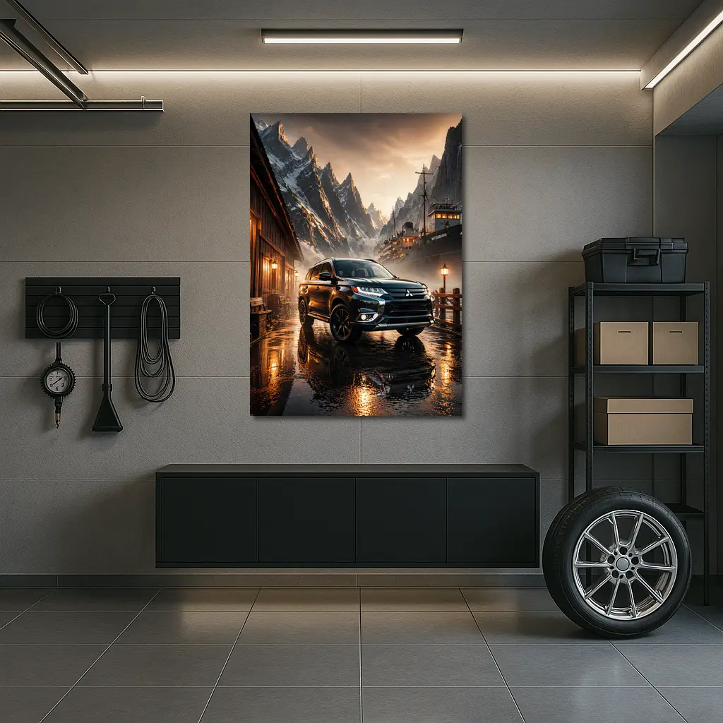 Mitsubishi Outlander SUV Rainy Mountain Dock – Wall Art