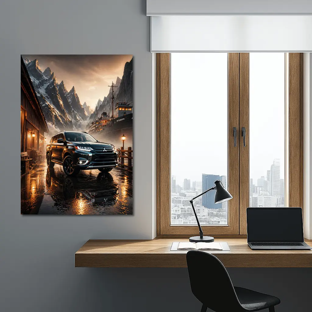 Mitsubishi Outlander SUV Rainy Mountain Dock – Wall Art