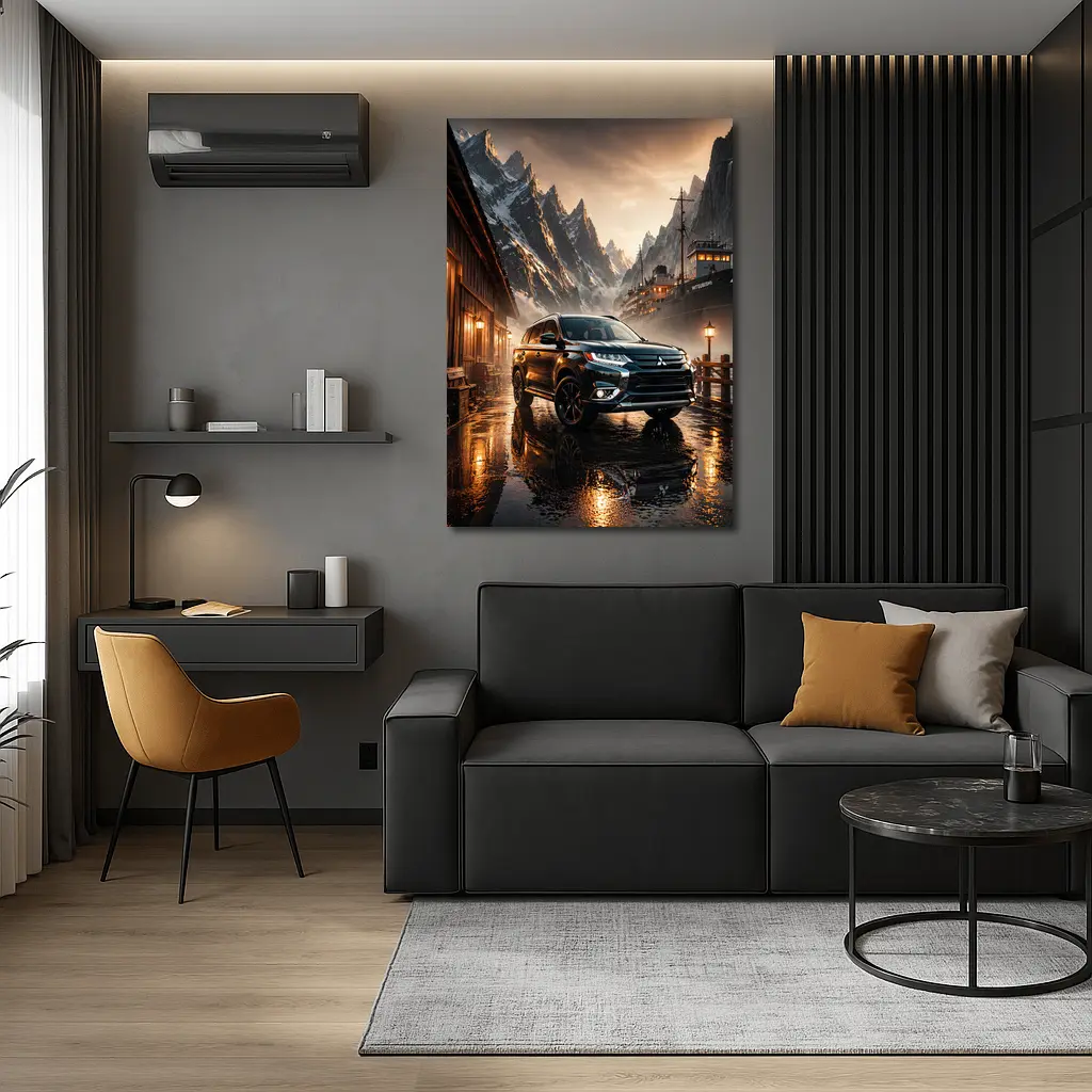 Mitsubishi Outlander SUV Rainy Mountain Dock – Wall Art