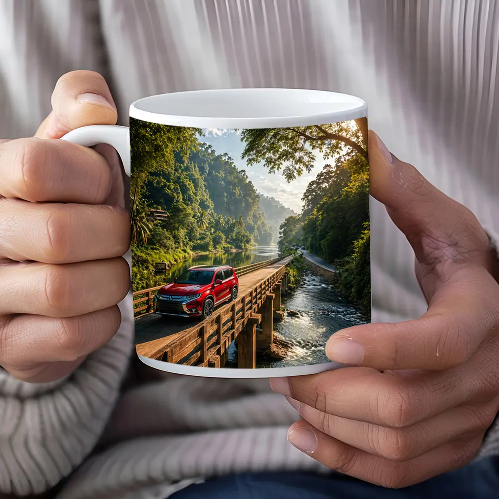 Mitsubishi Outlander SUV On Jungle Bridge – Mugs