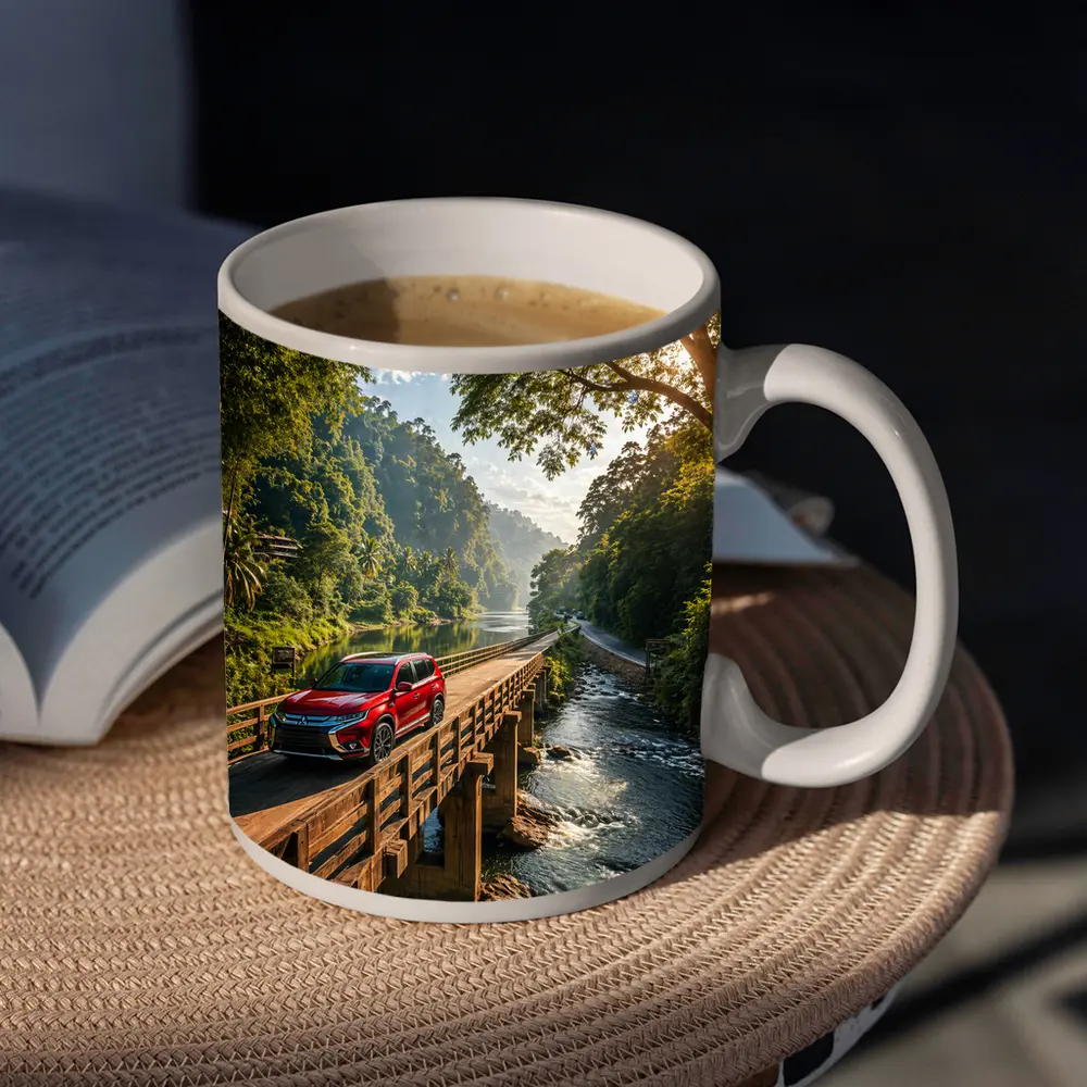 Mitsubishi Outlander SUV On Jungle Bridge – Mugs