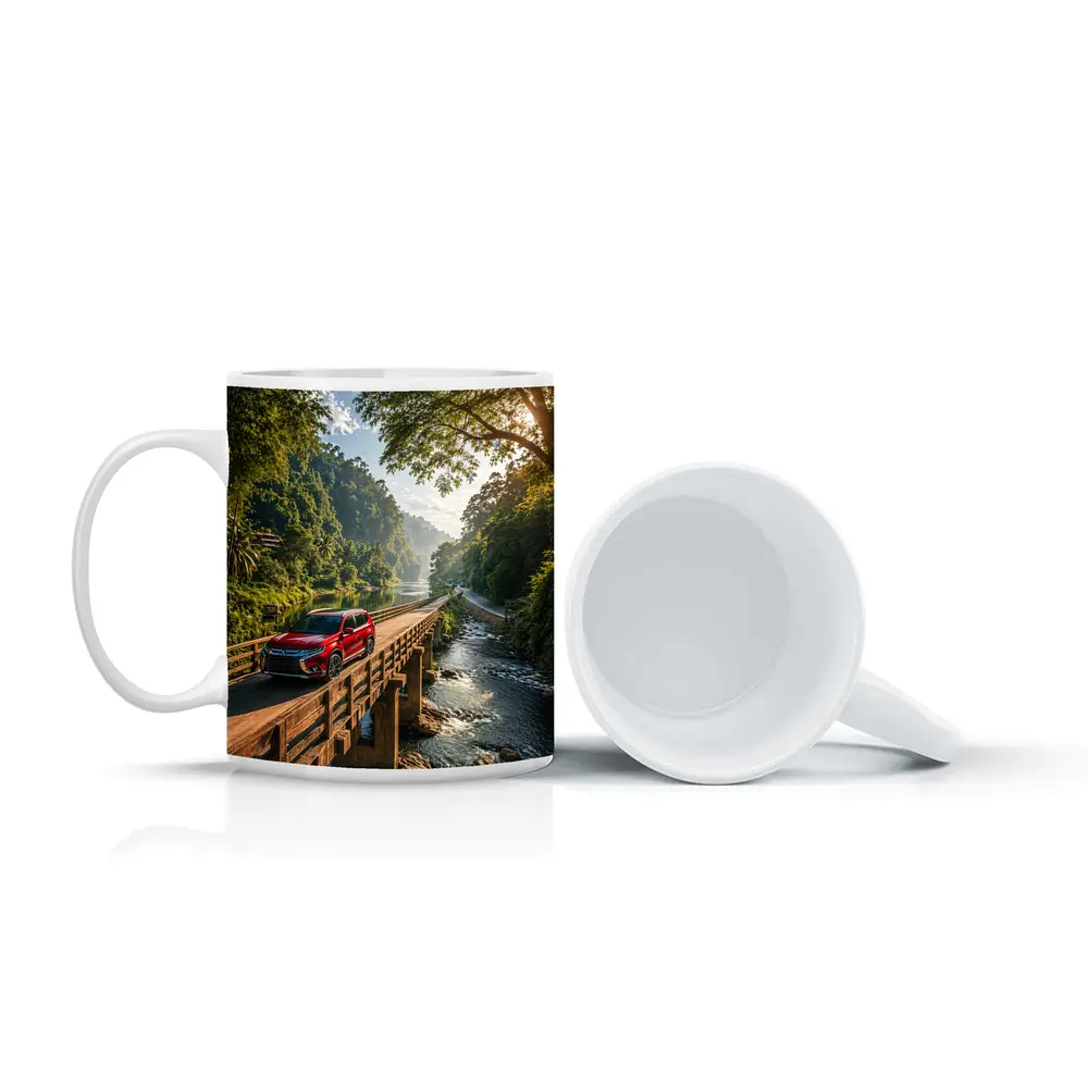 Mitsubishi Outlander SUV On Jungle Bridge – Mugs