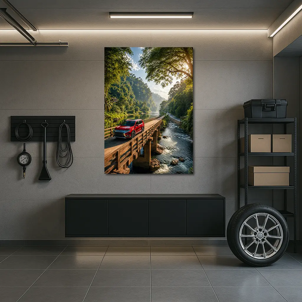 Mitsubishi Outlander SUV On Jungle Bridge – Wall Art