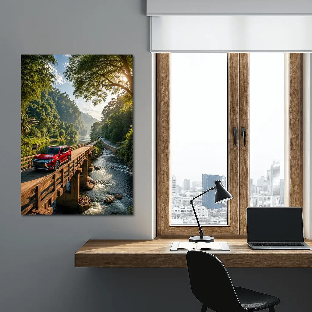 Mitsubishi Outlander SUV On Jungle Bridge – Wall Art