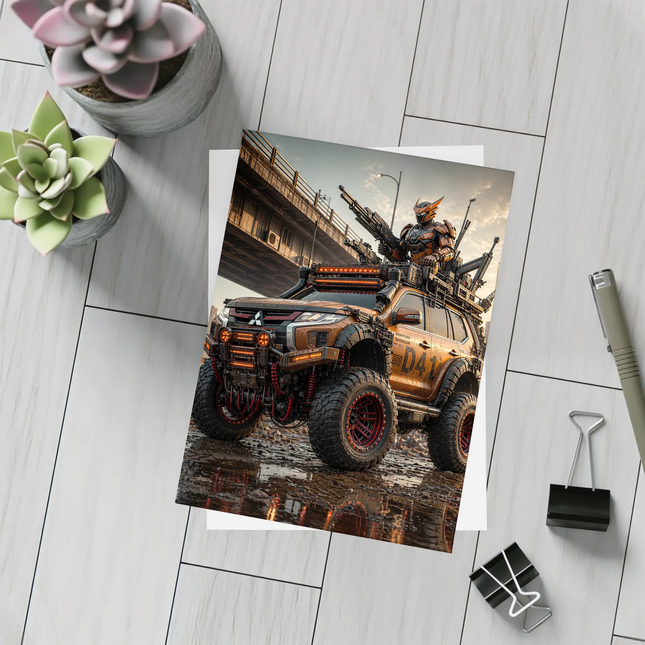 Mitsubishi Pajero Armored Cyberpunk Warrior Art – Postcards